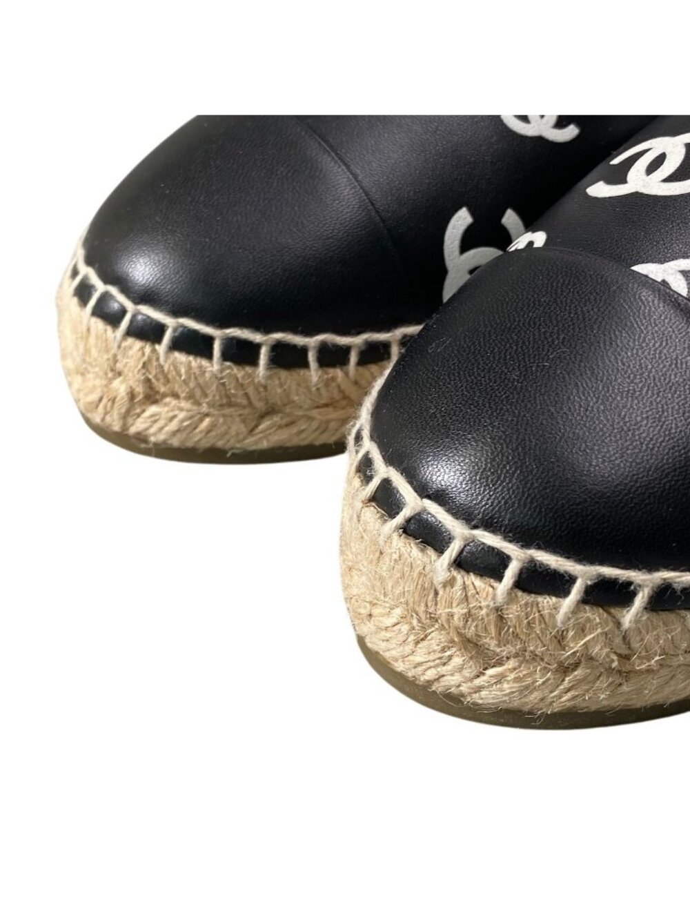 Chanel Espadrilles Flat Shoes CC Logo Leather 39 Black - Picture 7 of 11
